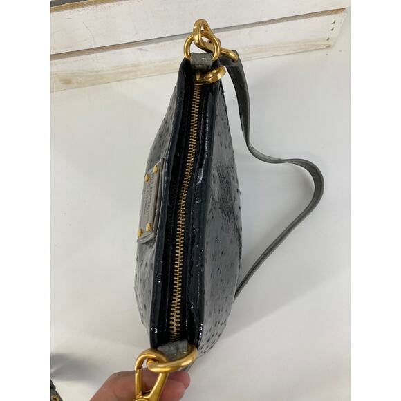 MARC JACOBS SMALL BLACK, GRAY EMBOSSED OSTRICH CROSSBODY BAG - Picture 6 of 12